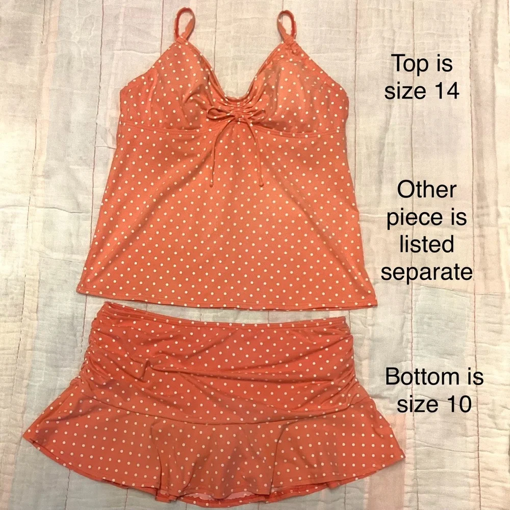 EUC Lands' End Peach Polka Dot Ruffle Swim Skirt, Women Sz 10, Built-in Panty - Picture 14 of 15